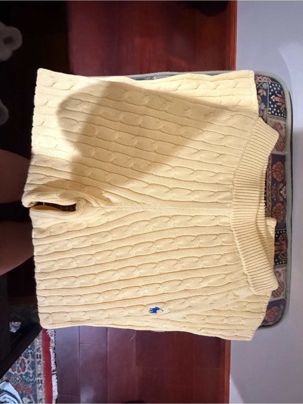 Ralph Lauren Kids Pale Yellow Cable Knit Wide-Leg Sweatpants